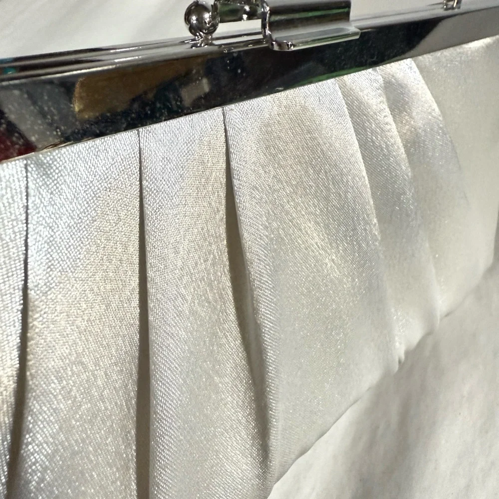 Gunne Sax Silver Satin Clutch Purse Chain Strap